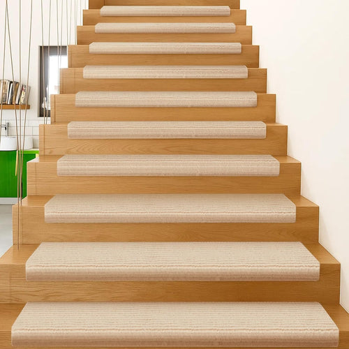 15 PCS Self-Adhesive Stair Treads for Carpet Steps - Non-Slip Stair Mats, Fabric Reusable Anti-Slip Stair Pads for Home Pets & Elders (Beige, 60X23Cm)