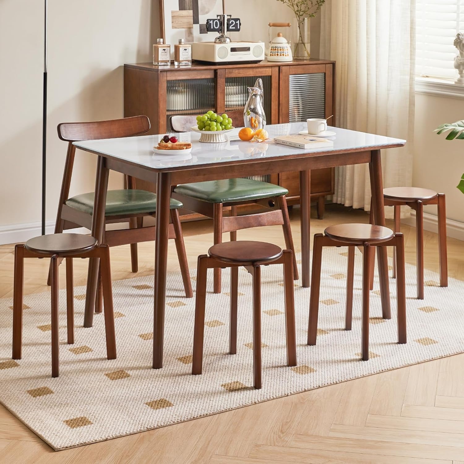 4Pcs Solid Stackable Wood round Stool, Shoes Change Dressing Stool for Living Room, Dining Room, Kitchen, Classroom, 27×27×45CM Brown HBD026H-4