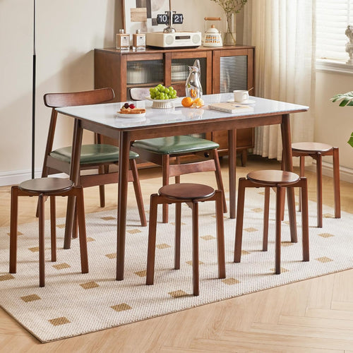 4Pcs Solid Stackable Wood round Stool, Shoes Change Dressing Stool for Living Room, Dining Room, Kitchen, Classroom, 27×27×45CM Brown HBD026H-4