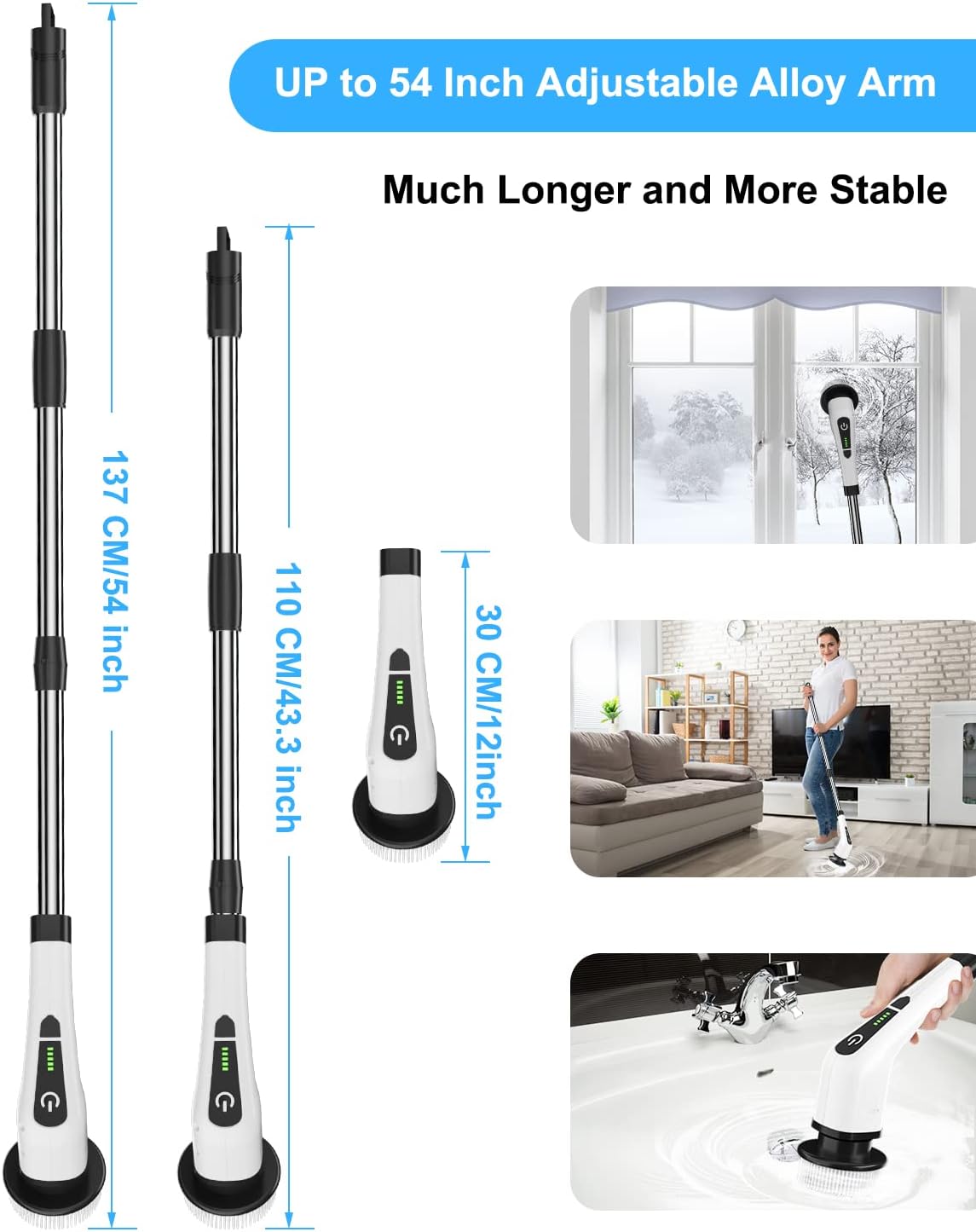 Electric Spin Scrubber, Cordless Cleaning Brush with 8 Replaceable Brush Heads, Extendable Long Handle Bathroom Cleaning Scrubber, 300/400RPM Spin Scrubber for Bathroom Kitchen Floor Tile