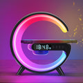 Led Wireless Charger Lamp, G Shaped Lamp Phone Charger Bluetooth Speaker with 10 Lighting Modes and 5W Wireless Fast Charging, Dimmable Bedside Lamps and Alarm Clock, Gifts for Boys Girls