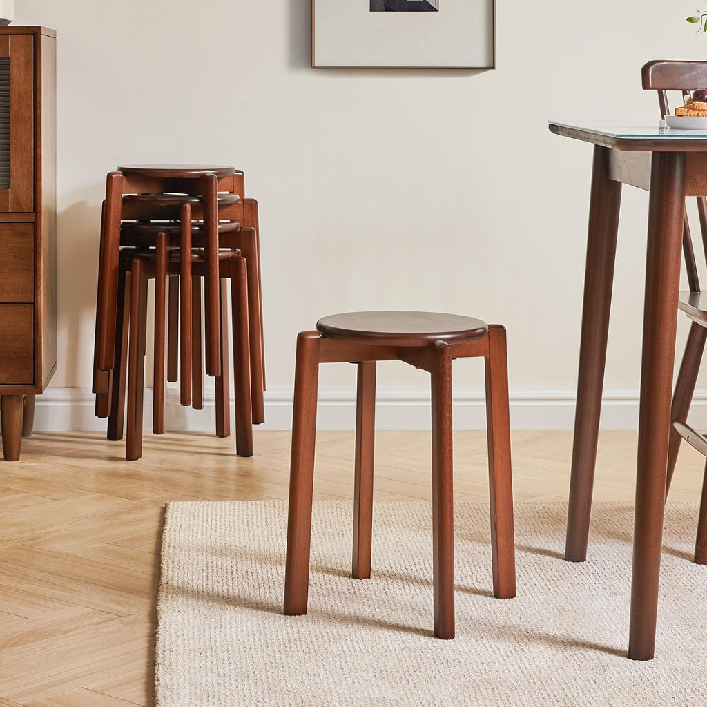 4Pcs Solid Stackable Wood round Stool, Shoes Change Dressing Stool for Living Room, Dining Room, Kitchen, Classroom, 27×27×45CM Brown HBD026H-4