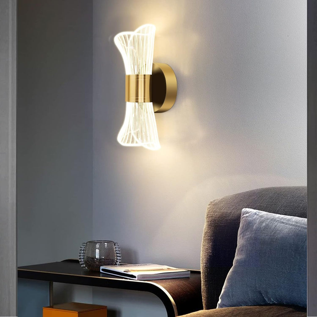 Modern LED Wall Lamp, Golden Color Hourglass Shaped Acrylic Wall Sconce, 10W Acrylic Wall Light for Bedside Bedroom Living Room Hallway Wall Lighting 3 Color Temp Adjustable