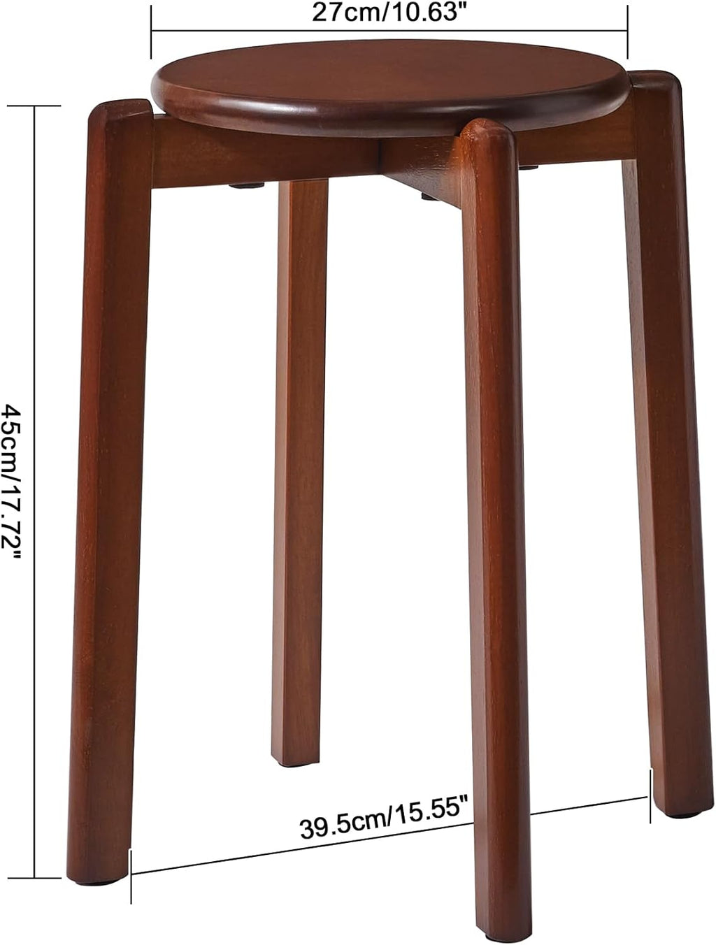 4Pcs Solid Stackable Wood round Stool, Shoes Change Dressing Stool for Living Room, Dining Room, Kitchen, Classroom, 27×27×45CM Brown HBD026H-4