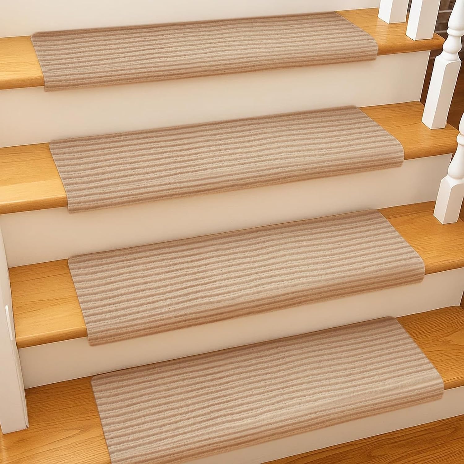 15 PCS Self-Adhesive Stair Treads for Carpet Steps - Non-Slip Stair Mats, Fabric Reusable Anti-Slip Stair Pads for Home Pets & Elders (Beige, 60X23Cm)