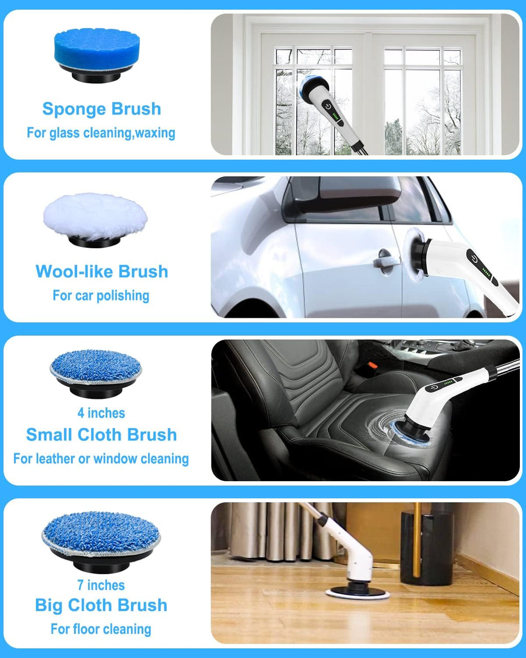 Electric Spin Scrubber, Cordless Cleaning Brush with 8 Replaceable Brush Heads, Extendable Long Handle Bathroom Cleaning Scrubber, 300/400RPM Spin Scrubber for Bathroom Kitchen Floor Tile