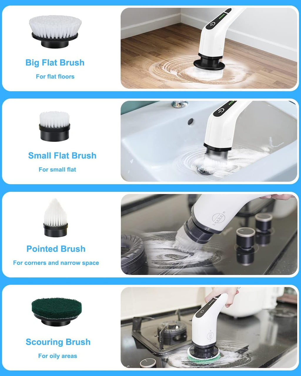 Electric Spin Scrubber, Cordless Cleaning Brush with 8 Replaceable Brush Heads, Extendable Long Handle Bathroom Cleaning Scrubber, 300/400RPM Spin Scrubber for Bathroom Kitchen Floor Tile