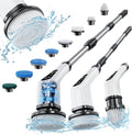 Electric Spin Scrubber, Cordless Cleaning Brush with 8 Replaceable Brush Heads, Extendable Long Handle Bathroom Cleaning Scrubber, 300/400RPM Spin Scrubber for Bathroom Kitchen Floor Tile