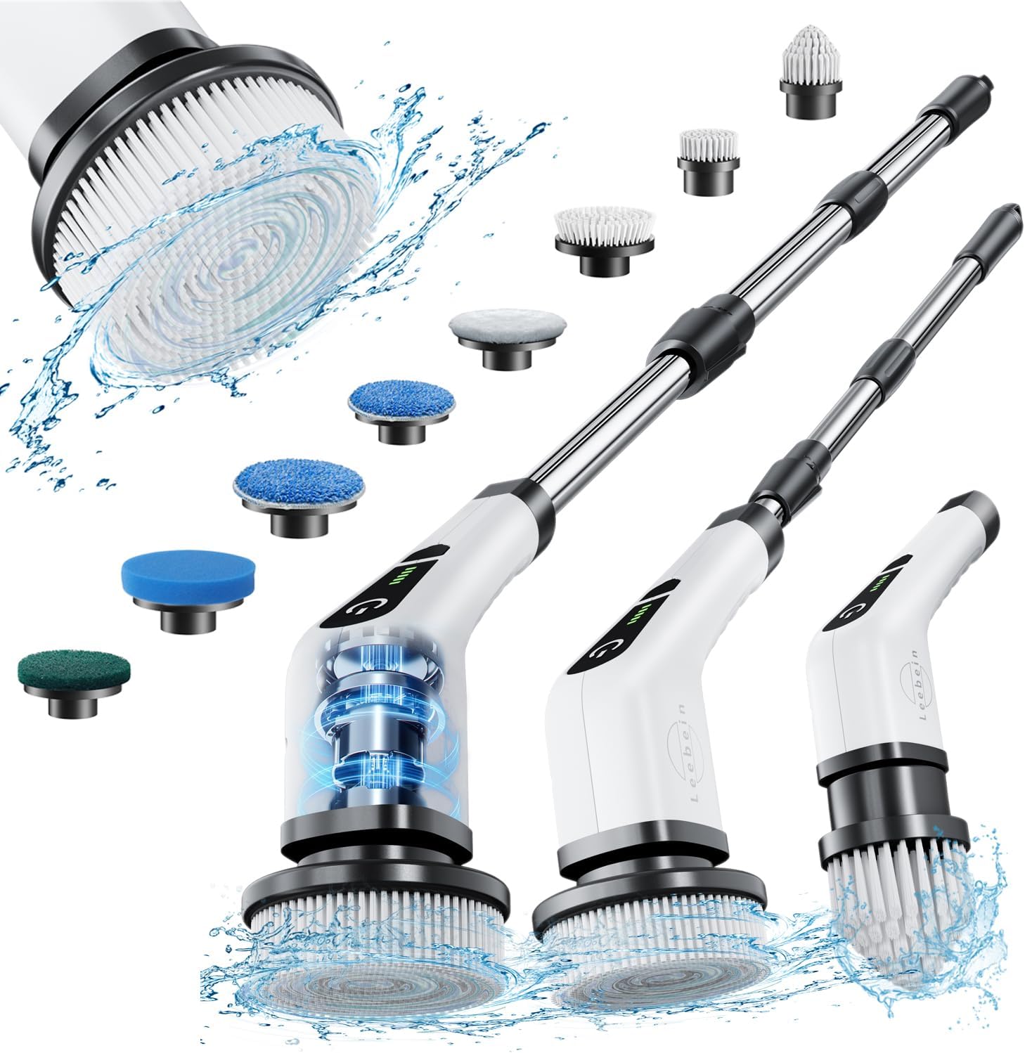 Electric Spin Scrubber, Cordless Cleaning Brush with 8 Replaceable Brush Heads, Extendable Long Handle Bathroom Cleaning Scrubber, 300/400RPM Spin Scrubber for Bathroom Kitchen Floor Tile