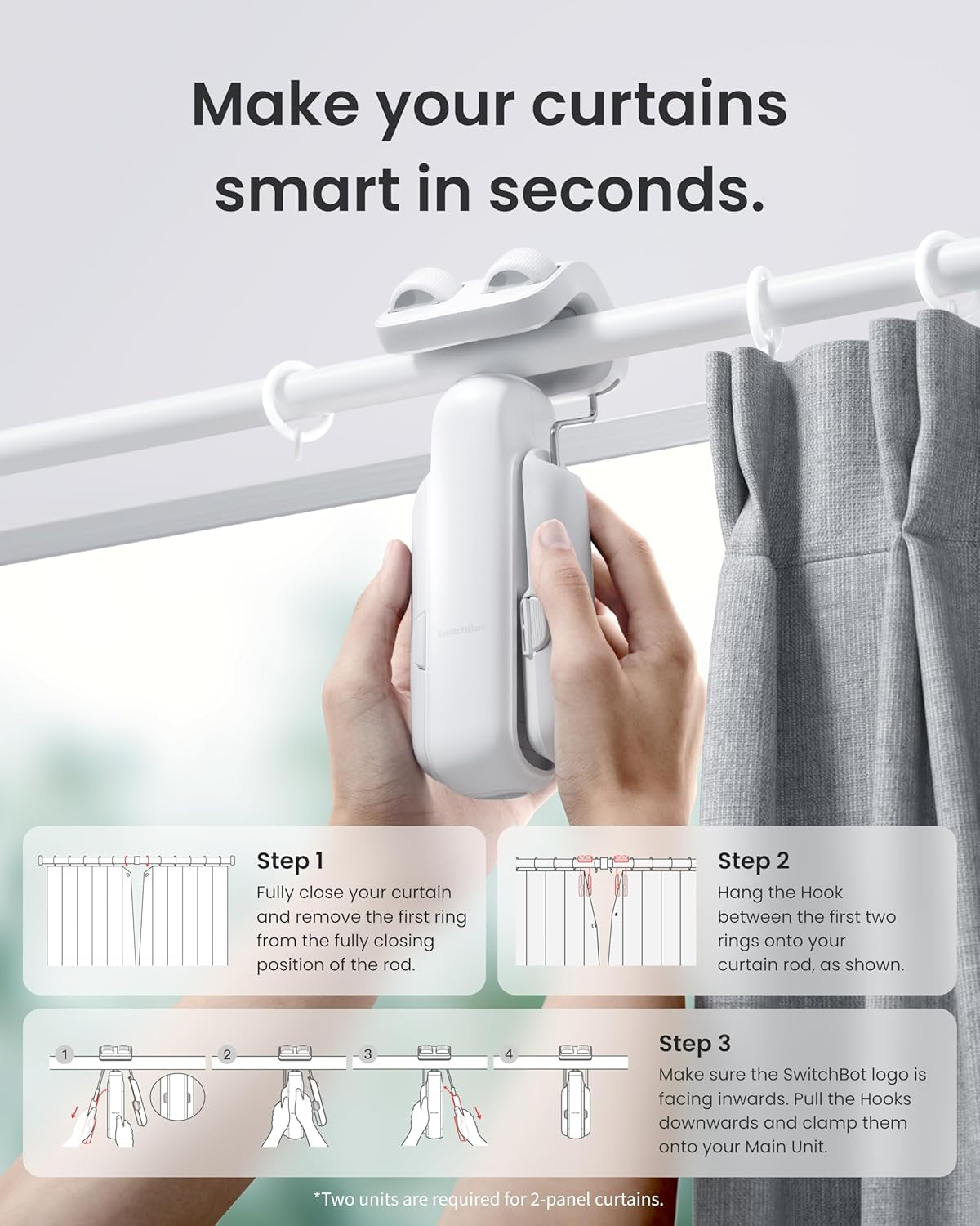 Smart Automatic Curtain Opener - Bluetooth Remote Control with App/Timer, Upgraded High-Performance Motor, Add  Hub to Make It Work with Alexa, Google Home, Homekit(Curtain 3,Rod)