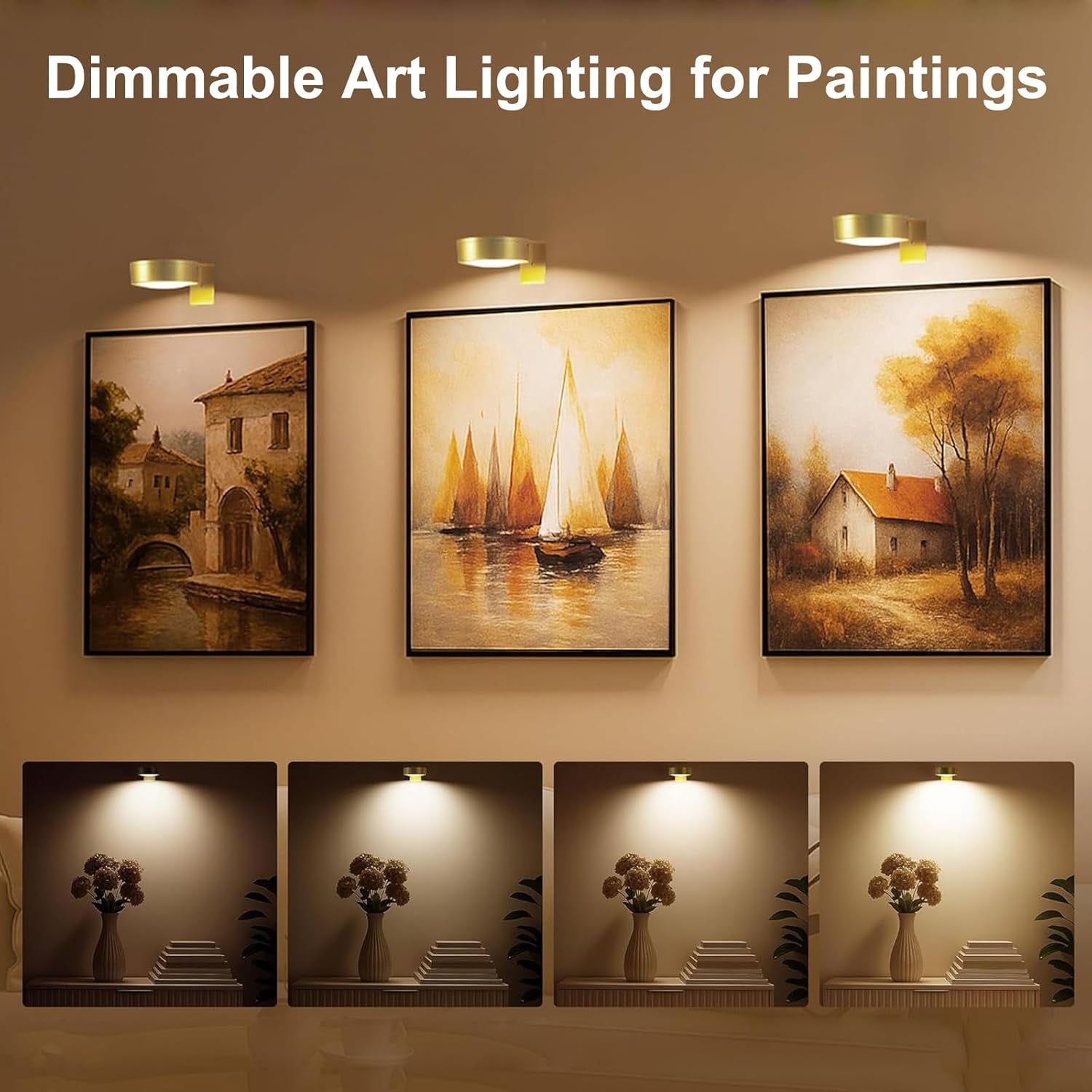 Picture Lights for Wall Rechargeable, 3 Pack Battery Operated Wall Lights with Remote Control, 3 Colour Dimmable Magnetic Picture Light with Timer, Indirect Wall Lighting for Display Art Paintings