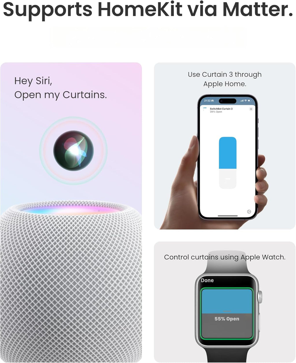 Smart Automatic Curtain Opener - Bluetooth Remote Control with App/Timer, Upgraded High-Performance Motor, Add  Hub to Make It Work with Alexa, Google Home, Homekit(Curtain 3,Rod)