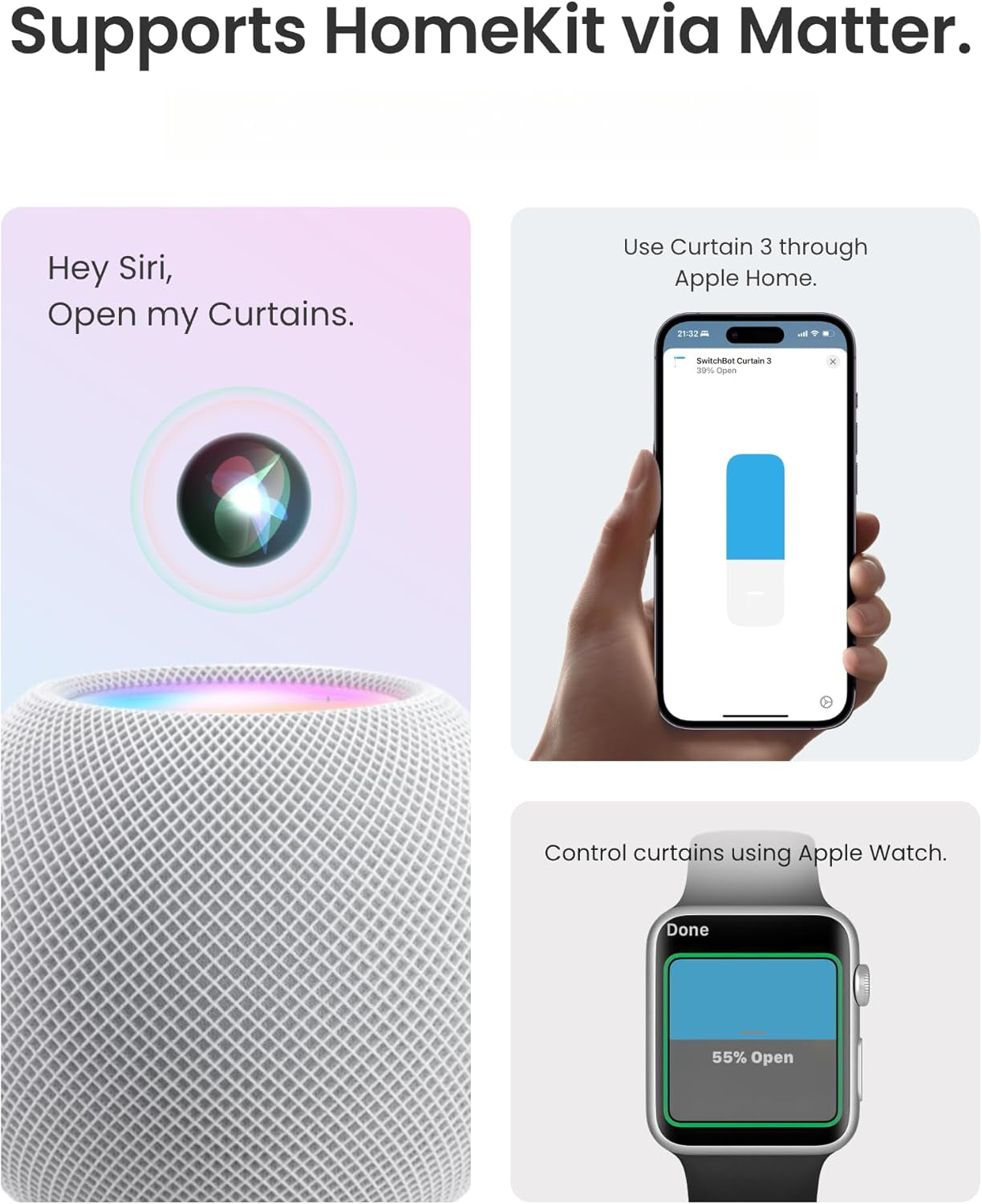 Smart Automatic Curtain Opener - Bluetooth Remote Control with App/Timer, Upgraded High-Performance Motor, Add  Hub to Make It Work with Alexa, Google Home, Homekit(Curtain 3,Rod)