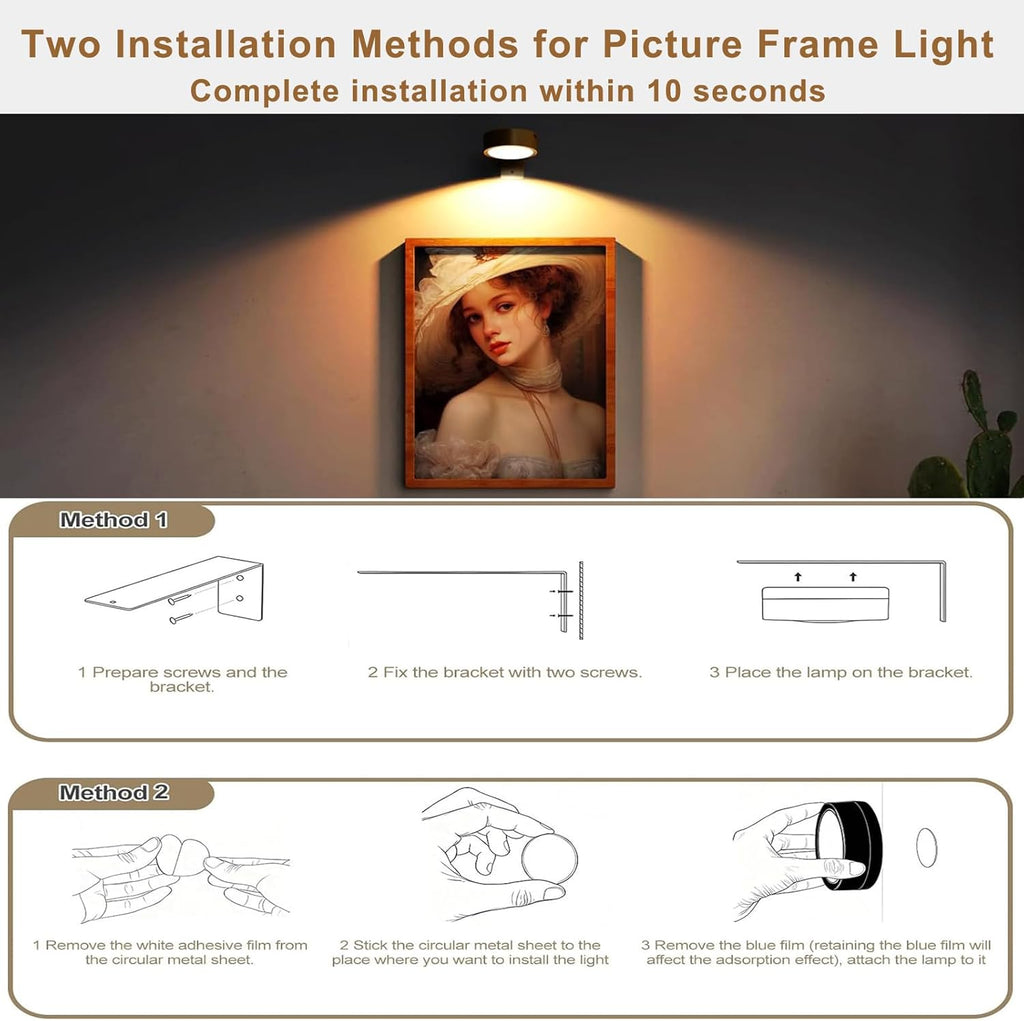 Picture Lights for Wall Rechargeable, 3 Pack Battery Operated Wall Lights with Remote Control, 3 Colour Dimmable Magnetic Picture Light with Timer, Indirect Wall Lighting for Display Art Paintings