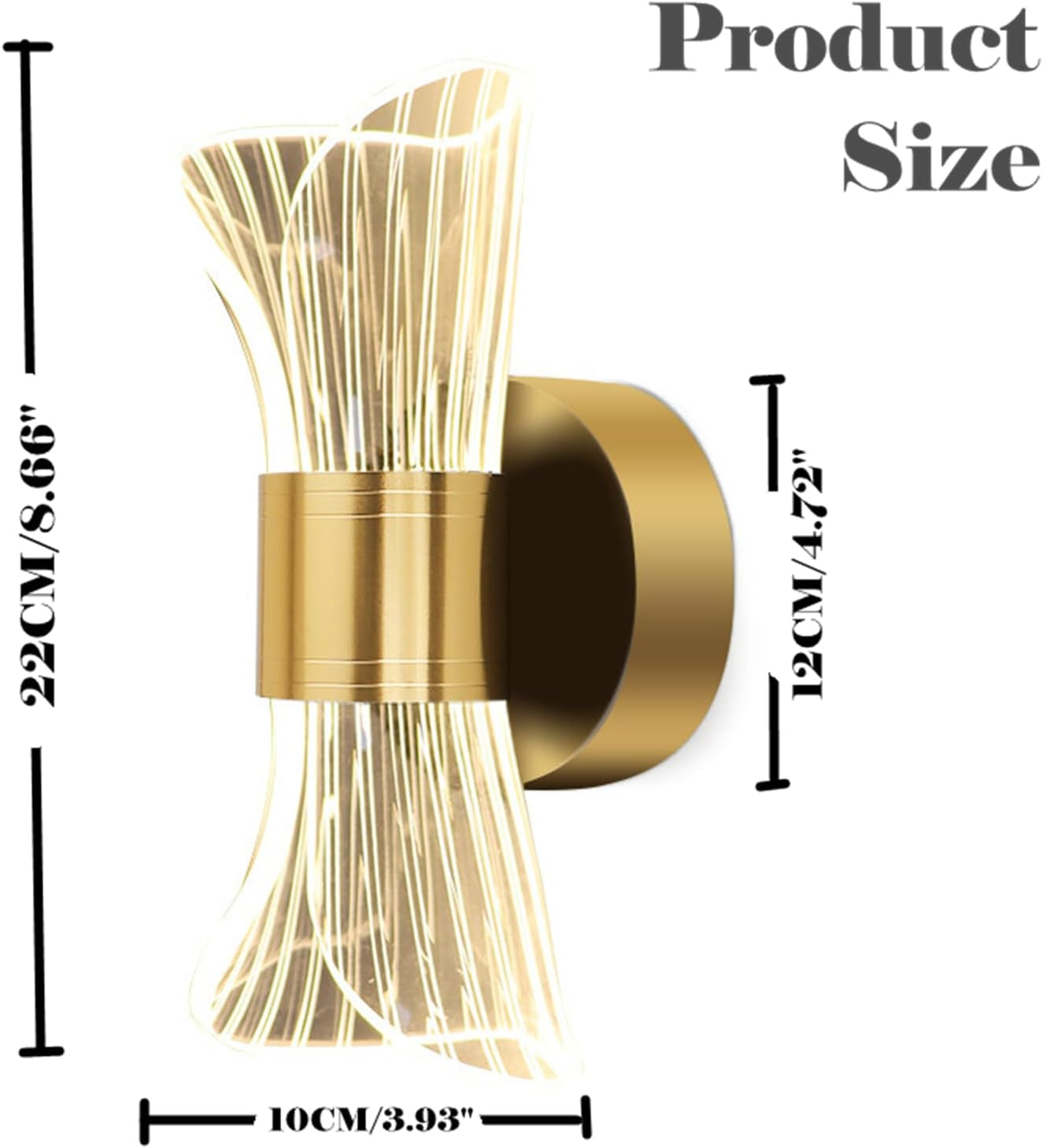 Modern LED Wall Lamp, Golden Color Hourglass Shaped Acrylic Wall Sconce, 10W Acrylic Wall Light for Bedside Bedroom Living Room Hallway Wall Lighting 3 Color Temp Adjustable