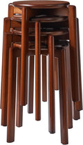 4Pcs Solid Stackable Wood round Stool, Shoes Change Dressing Stool for Living Room, Dining Room, Kitchen, Classroom, 27×27×45CM Brown HBD026H-4
