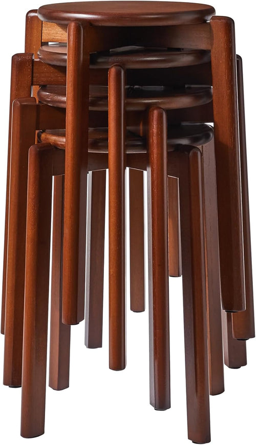 4Pcs Solid Stackable Wood round Stool, Shoes Change Dressing Stool for Living Room, Dining Room, Kitchen, Classroom, 27×27×45CM Brown HBD026H-4